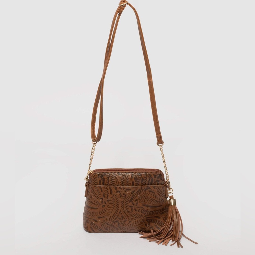 SHEIN | Embossed Faux Leather Brown Crossbody Bag